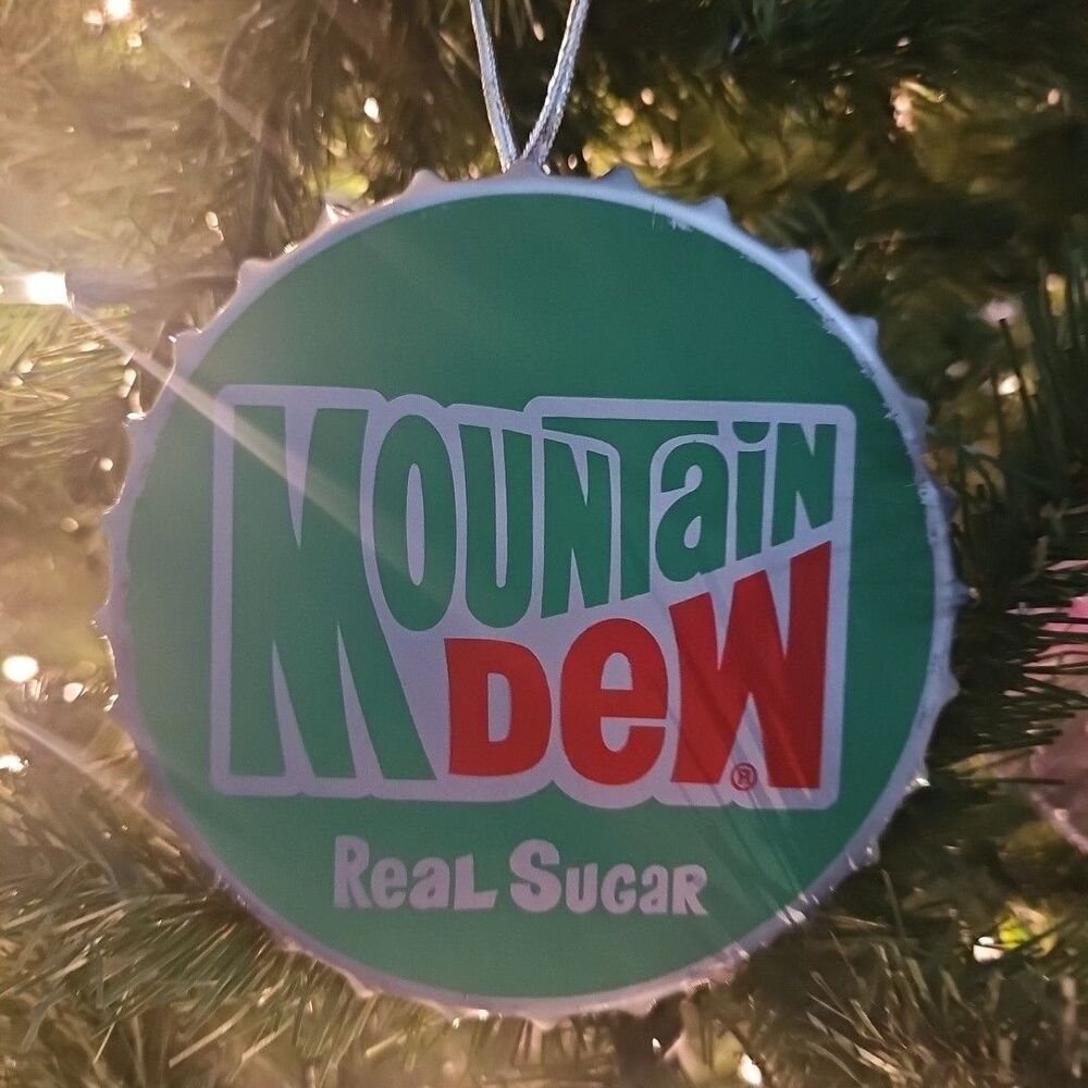 Metal Bottle Cap Ornaments by Ruz Mountain Dew Real Sugar 5.5"